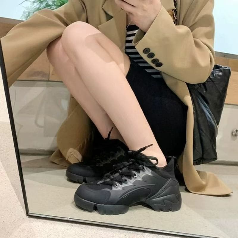 High Version D Style Thick Sole Dad Shoes Women Heightening Casual Sneakers 2024 Autumn New Genuine Leather