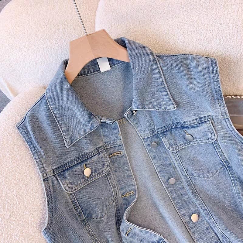 Retro Hong Kong style sleeveless denim vest jacket for women, spring and autumn 2025 new style, this year's popular vest top