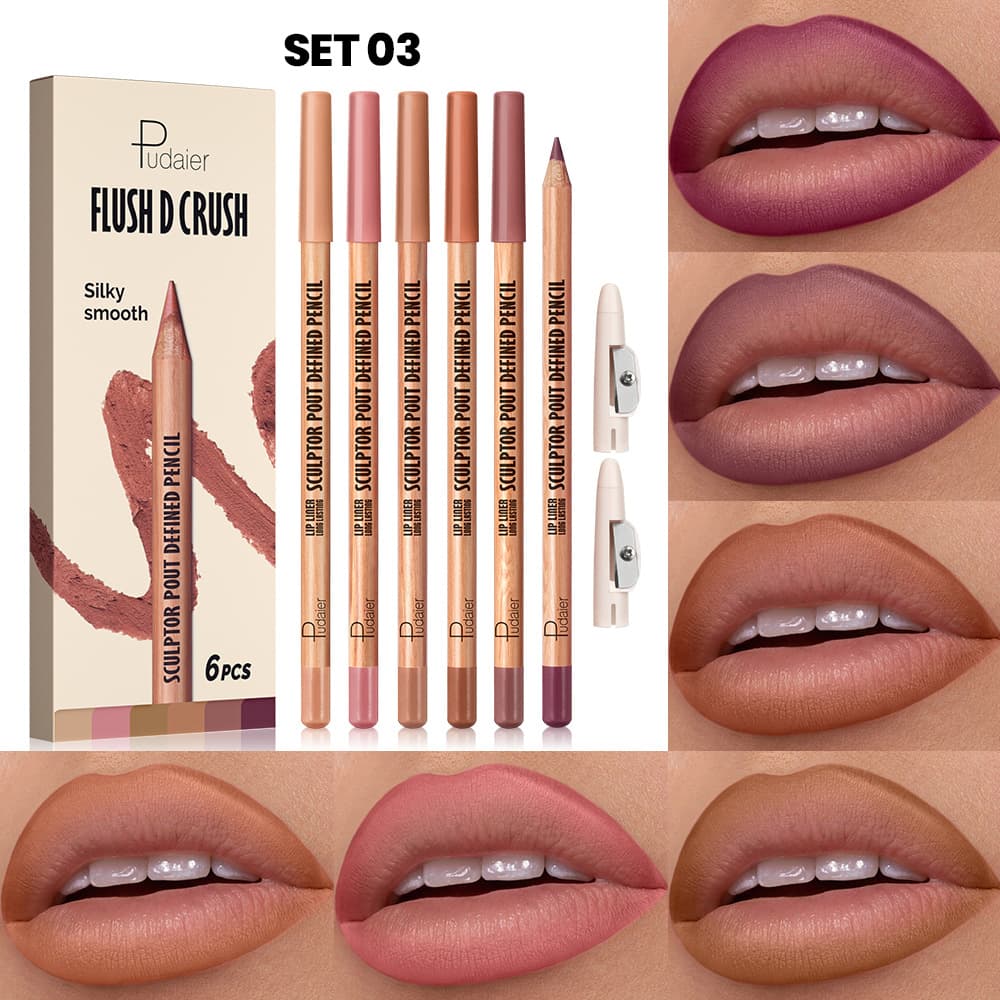 Amazon cross-border Pudaiier lip liner set (6 pieces, 18 colors, waterproof lipstick pen) - wholesale for export cosmetics.