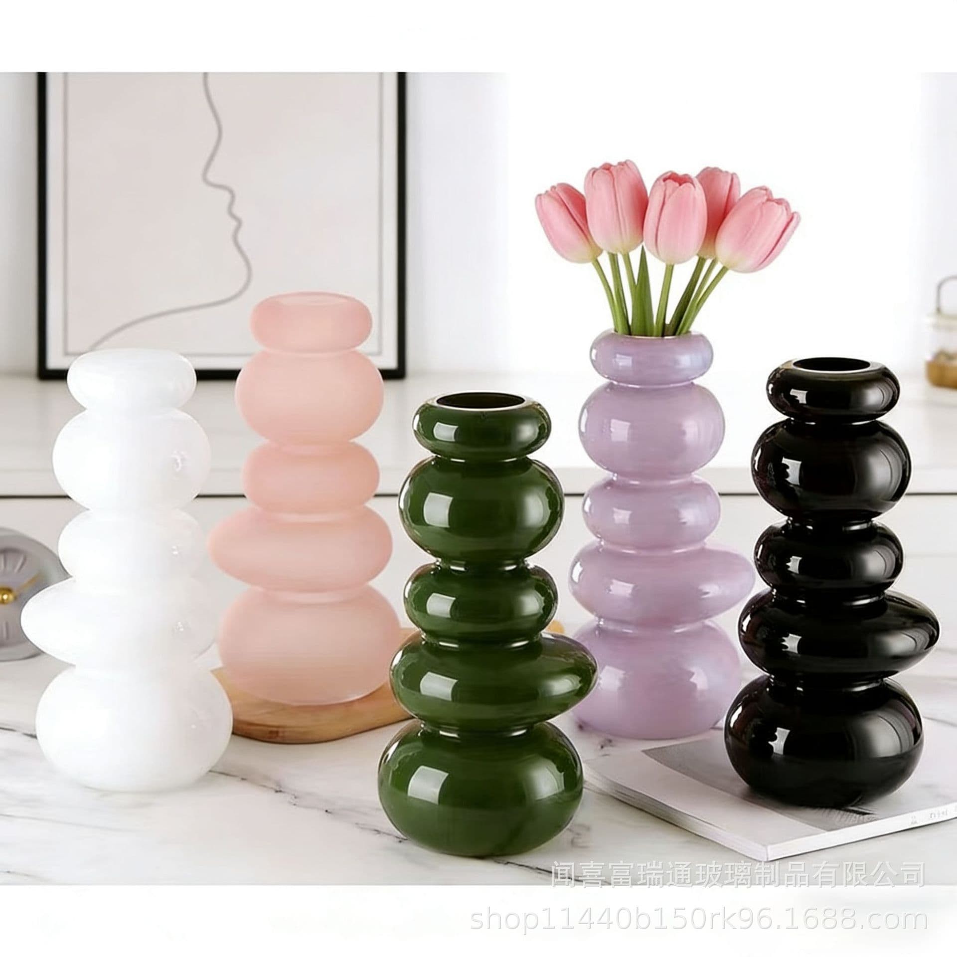 Light Luxury Modern Minimalist Decoration for Living Room, White Flower Arrangement Tabletop High-End Hydroponic Decorative Glass Creative Vase