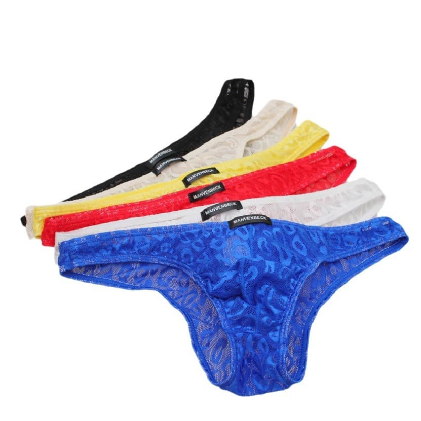 Low Waist Sexy Men's Underwear Breathable Lace Thong U-Shaped Pouch Stretch Semi-Cover Butt Men's Briefs
