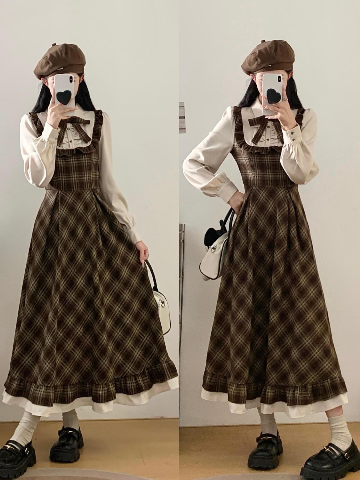 Plus Size Women's Clothing 2025 New Autumn and Winter French Retro Plaid Fake Two-Piece Shirt Long Dress