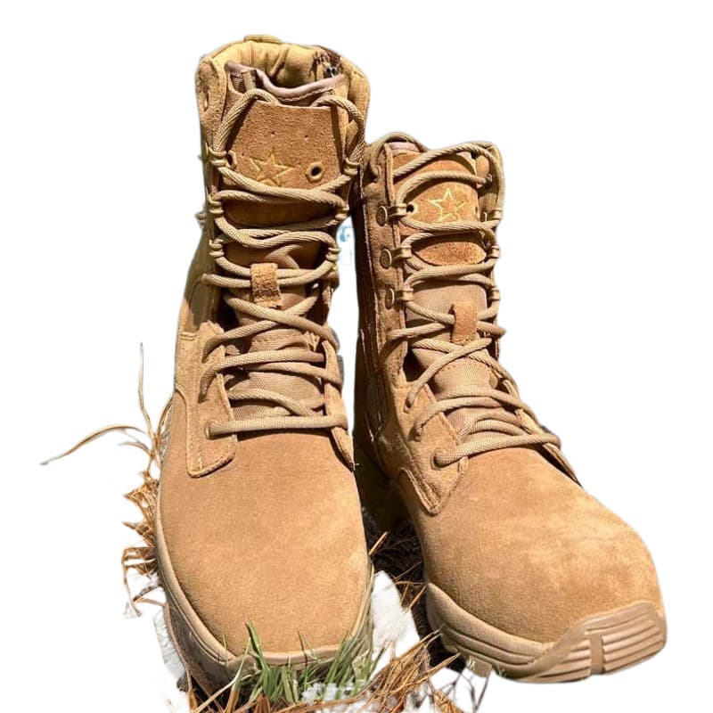 Waterproof cowhide side zipper combat boots, men's ultralight land combat boots, new desert training boots, brown women's outdoor boots