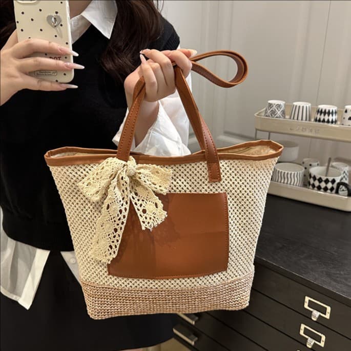 Cross-Border Fashion Large-Capacity Splicing Tote Bag 2025 New Fashion Shoulder Underarm Bag Commuting Foreign Trade