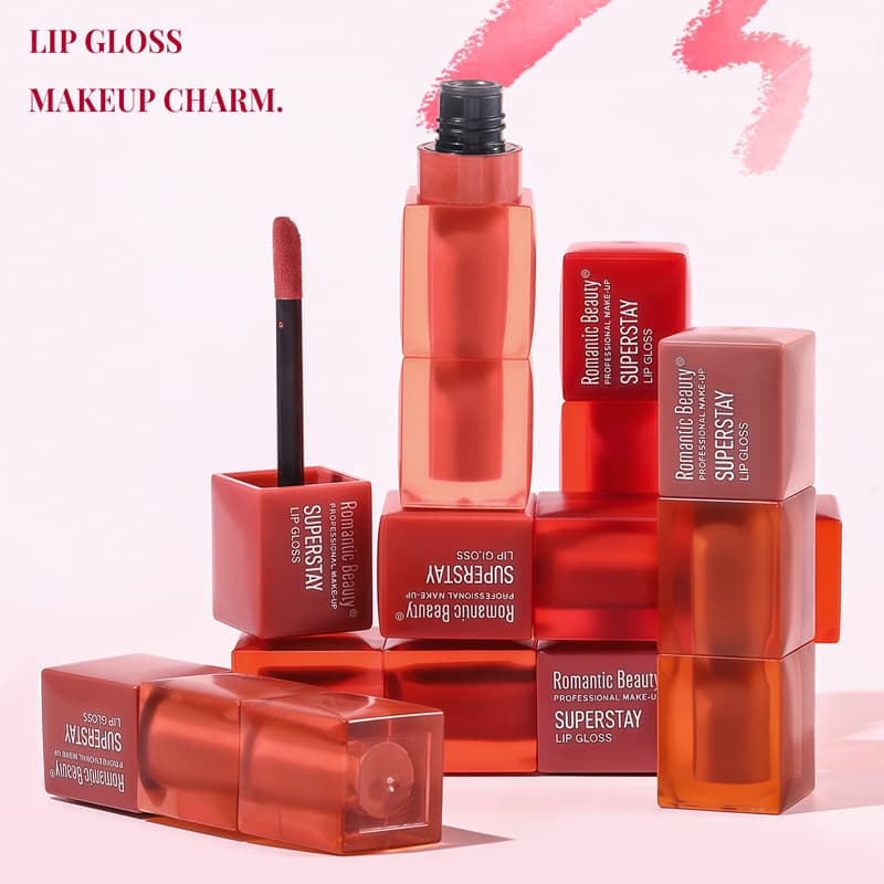 Cross-Border Best-Selling Square Tube Lipstick Matte Easy Color Lip Gloss Long-Lasting Tinted Lip Gloss Makeup Moisturizing Non-Stick Cup Cosmetics