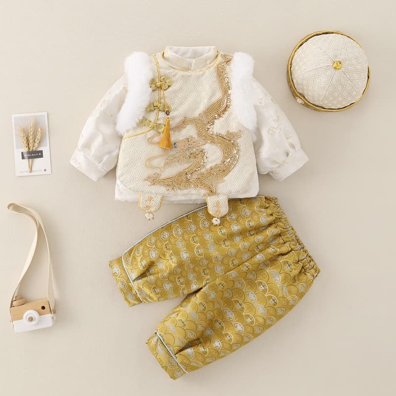 Baby Boy Birthday Outfit Autumn Winter Set Infant Toddler Hanfu Chinese Style Tang Suit for 1-Year-Old Celebration and Cake Smash