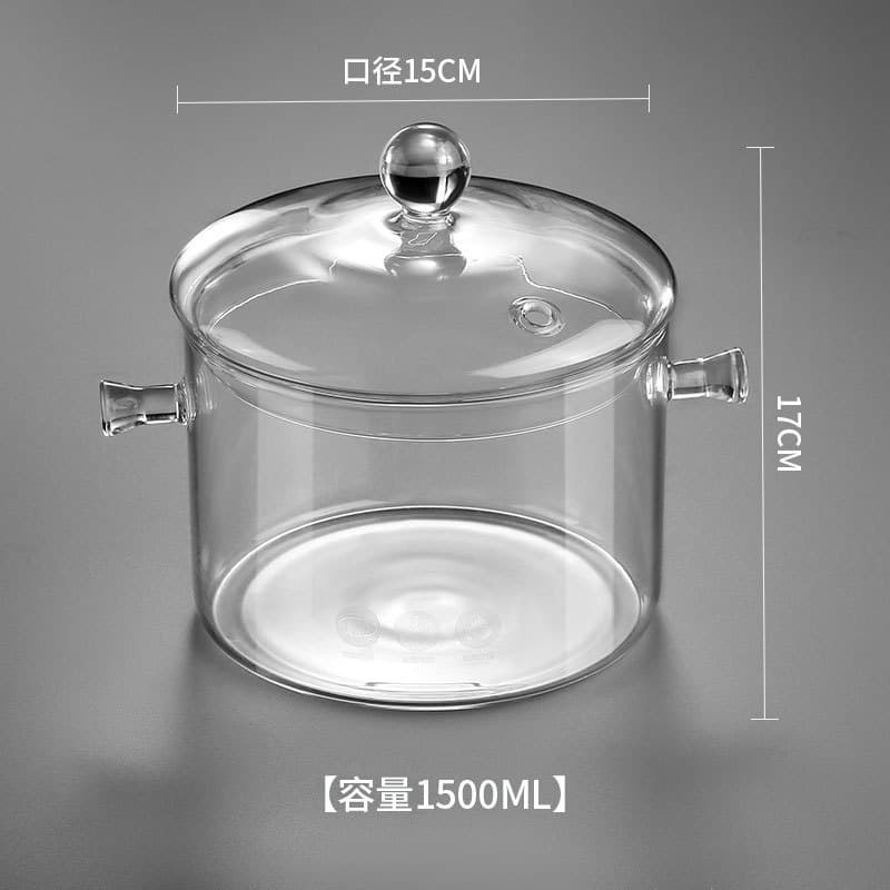 High Borosilicate Glass Soup Pot for Home Use, Suitable for Open Flame, High Temperature Resistant, Transparent, for Cooking Red Wine, Stew Pot, Electric Ceramic Stove, Double-Ear Small Milk Pot