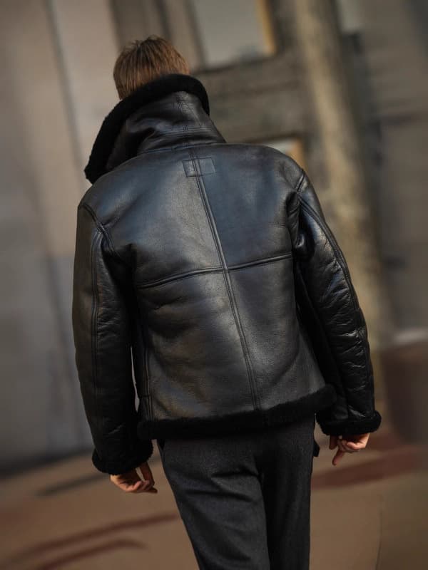 Faux Fur Turn-Down Collar Zip Jacket for Men, Thickened Winter Coat