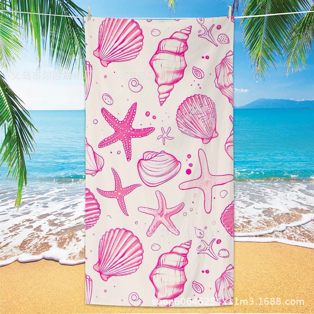 Microfiber Starfish Shell Beach Towel Summer Ocean Digital Print Double-Sided Quick-Dry