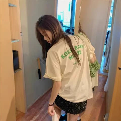 Women's Loose-Fit Korean-Style T-Shirt Short Sleeves Ins Trendy 2023 Spring Summer New Arrival Medium-Length Top