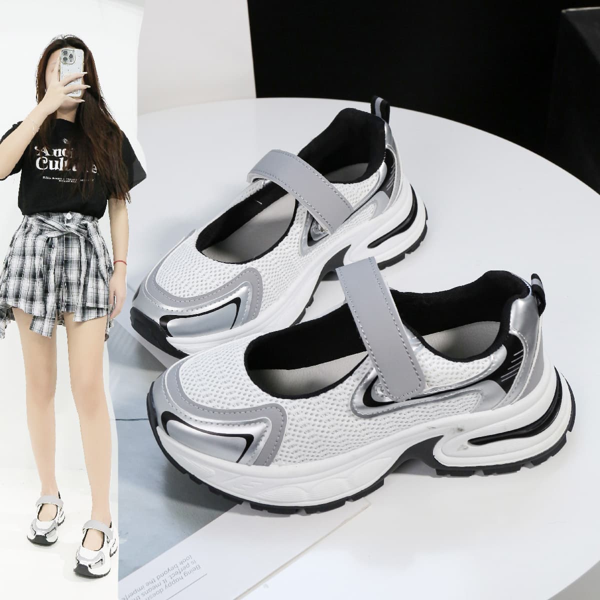 Women's Summer Sandals, White Sneakers, Breathable Quick-Drying Dad Shoes, Shallow Single Shoes Hb220, Fashionable and Casual