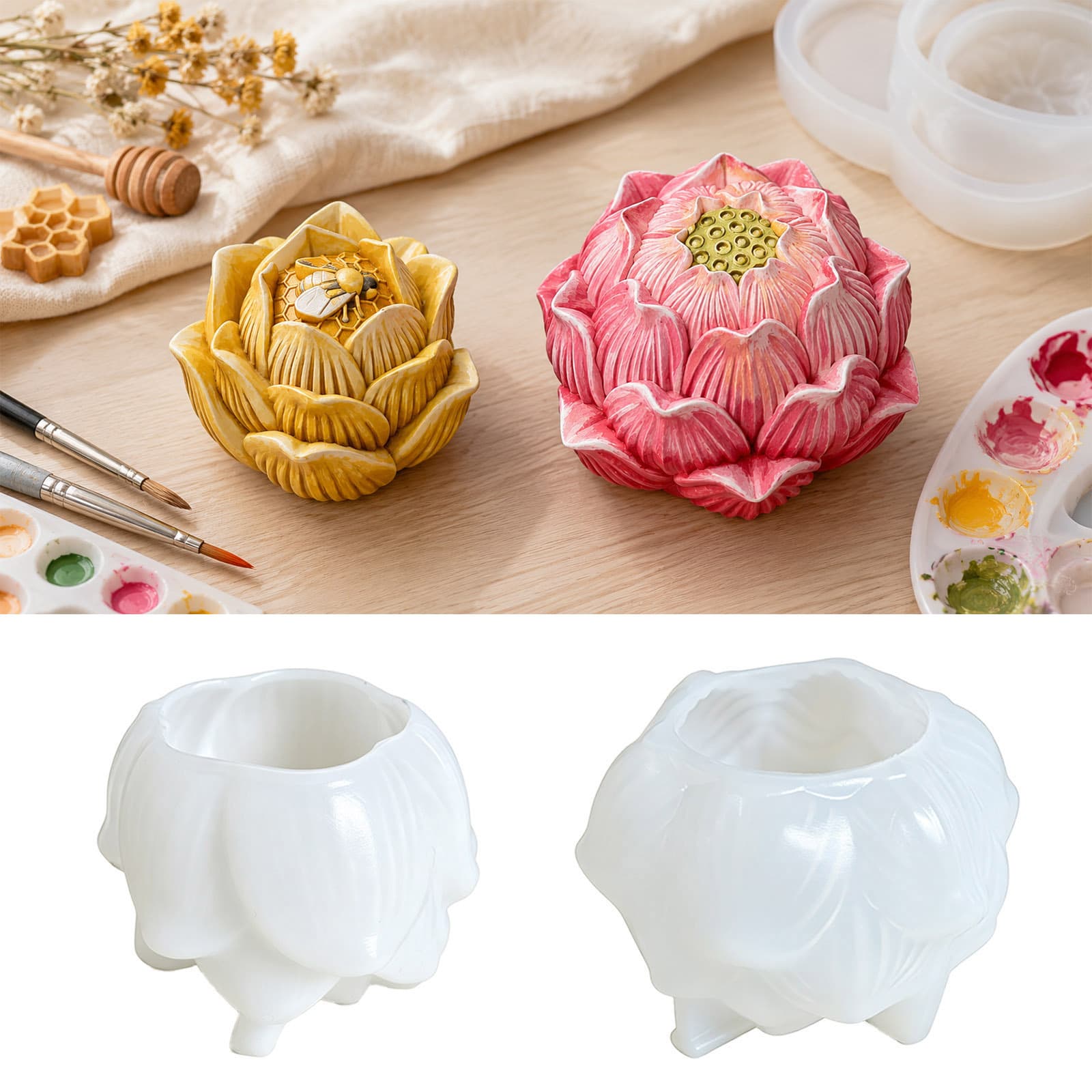 Source Factory 3D Lotus Silicone Mold Cross-Border DIY Aromatherapy Candle Resin Gypsum Casting Mold
