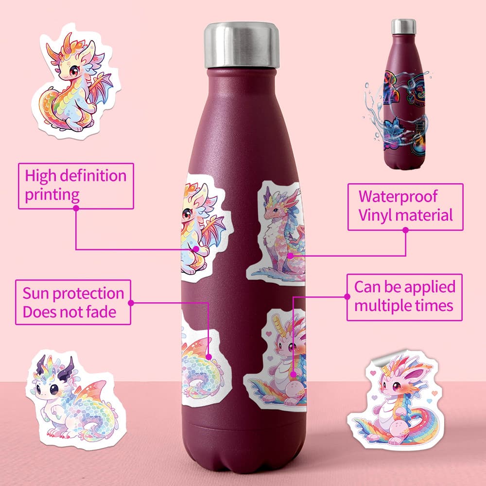 50 Dreamy Rainbow Dragon Graffiti Stickers, Cute Animal Stickers, Water Bottle and Computer Waterproof Decorative Stickers Wholesale