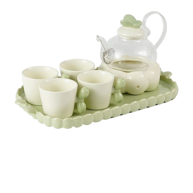 Ins-Style Glass Tea Set for Women, Heat-Resistant Fruit Flower Tea Pot with Candle Warmer