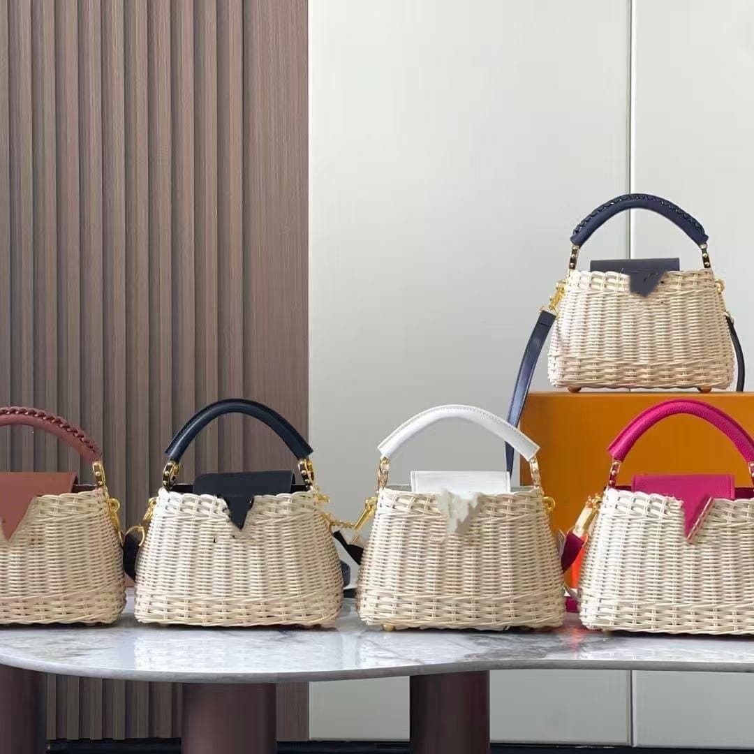 Cross-border exclusive: Louis Vuitton beach bag, bamboo woven casual handbag, women's tote bag, commuter style, new cross-border style.