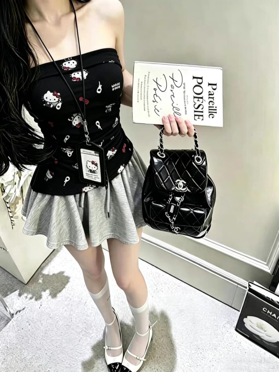 Summer Sweet Spicy Cartoon Print Crop Top Built-in Pads Versatile