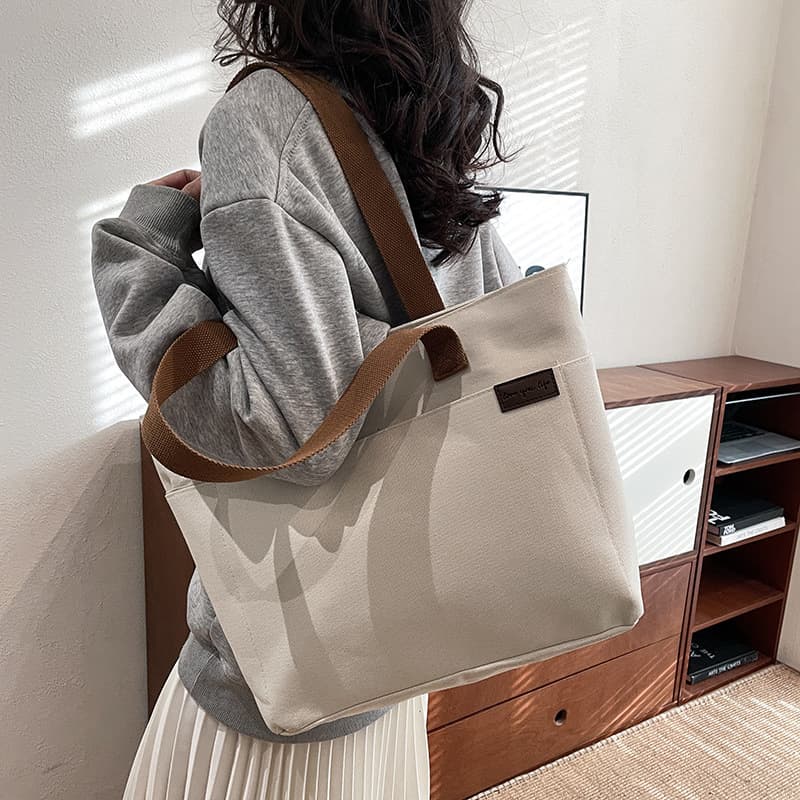 Canvas Bag College Student Class Shoulder Bag Simple Large Capacity Versatile Office Commuter Tote Handbag
