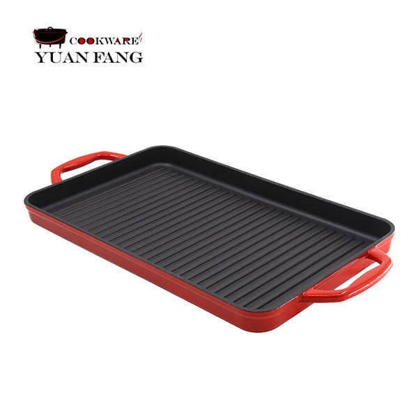 Yuanfang Precision Cast Iron 42CM Outdoor Baking Pan Cookware Extra Large Double Handle Cast Iron Enamel Barbecue Baking Pan Red