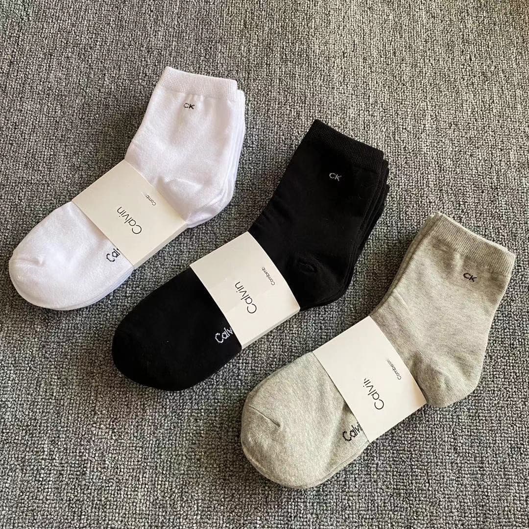 3-Pack Four-Season Thin C-K Mid-Calf Socks Unisex Breathable Absorbent Black White Gray Solid Casual Cotton Socks Wholesale