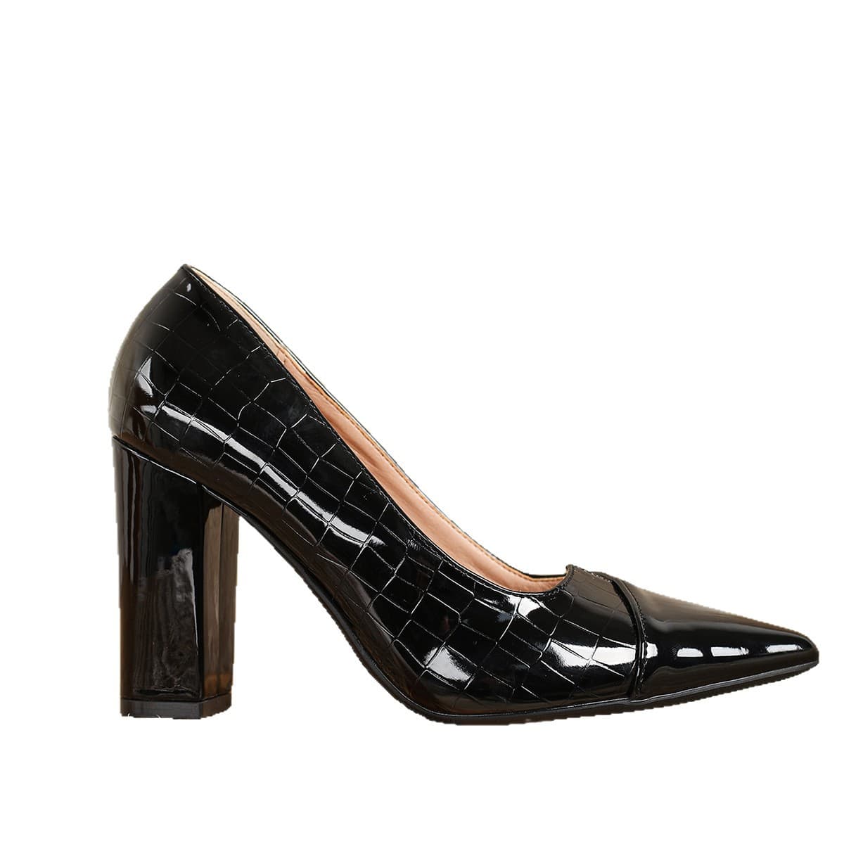 228-5DX Export Cross-border High Heels Shallow Mouth Foreign Orders European and American Women's Shoes Patent Leather Pointed Toe Chunky Heel Large Size 42-43