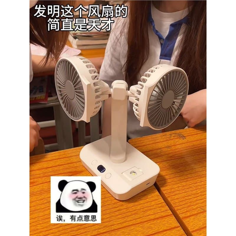 Dual-Head Multi-Function Fan Adjustable Wind Quiet Swivel for Office Dorm Home