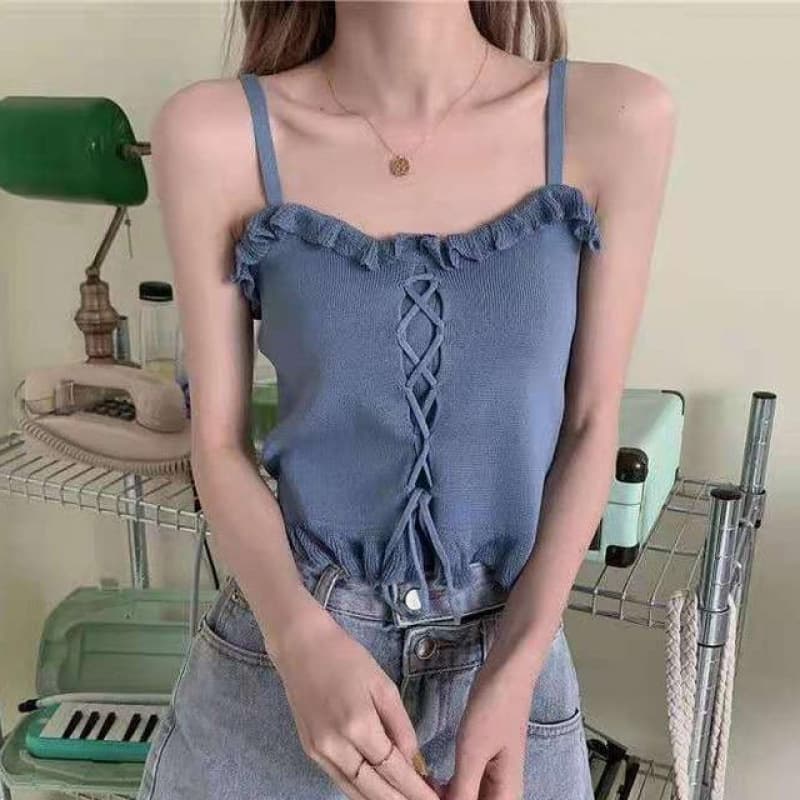 Summer French-style short V-neck knitted camisole for plus-size women, slimming and flattering base layer top