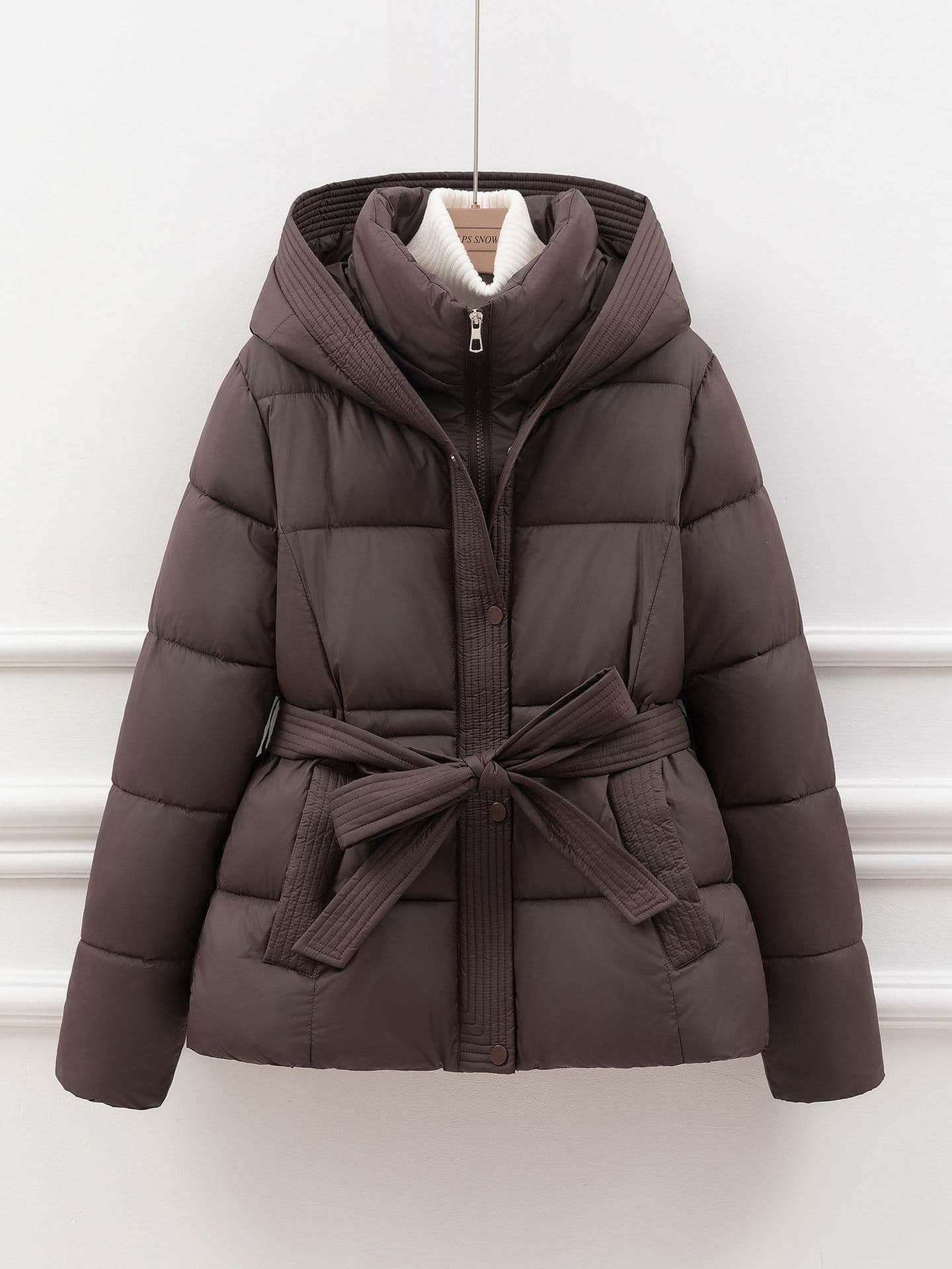 Cross-border Lace-up Thickened Warm Casual Daily Mid-length Cotton Coat for Women