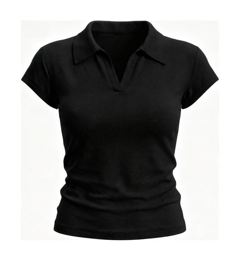 Polo Small V-Neck 220G Cotton Stretch Ribbed Short Sleeve Regular Shoulder Slim Fit Base Tee Casual Versatile Sporty Comfort