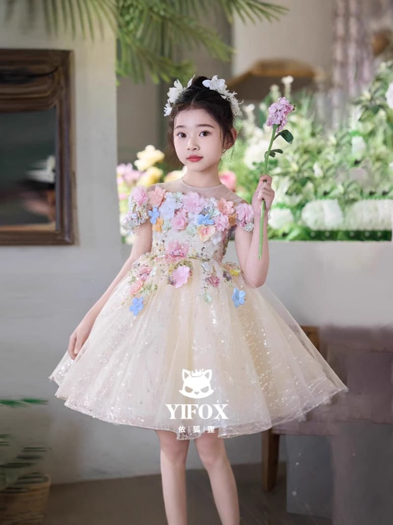 Girl's Beautiful Little Dress High-end Light Luxury Niche Host Princess Dress Children's Piano Performance Dress Summer