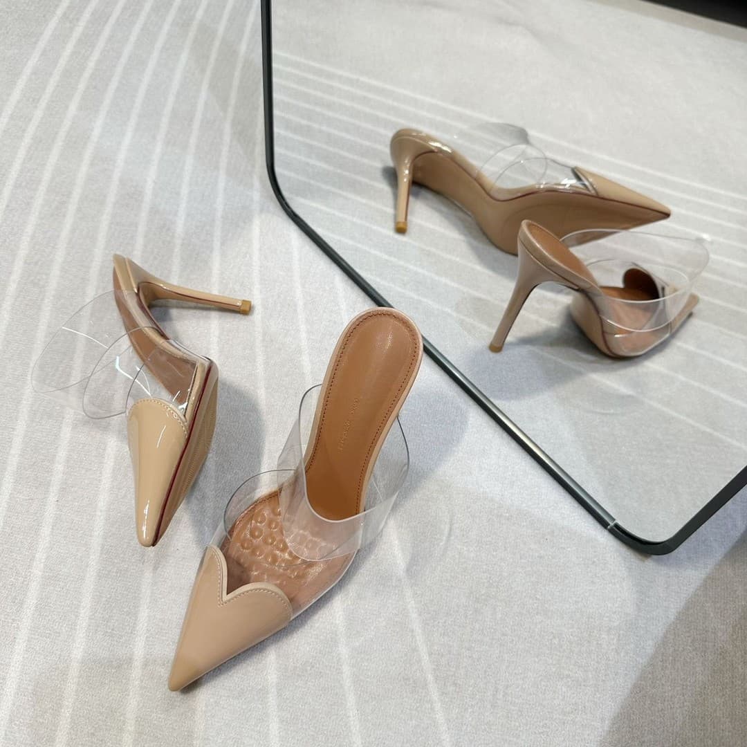 High Heels Transparent Love Noodles Spring and Summer New Color-matching Thin Heel Women's Shoes Korean-style Shallow-mouth Baotou Half-drag Pointed Toe Women's Shoes