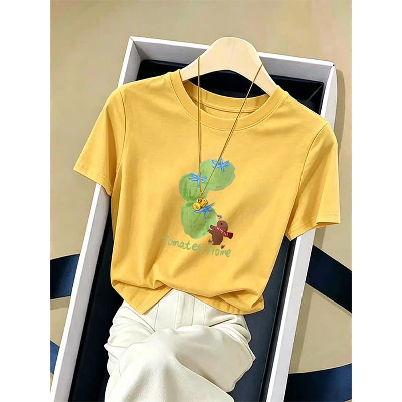Cotton Regular Shoulder Short Sleeve T-Shirt for Women, Fashionable Versatile Matcha Green Base Layer Top, Summer 2026 New Arrival Women's Clothing