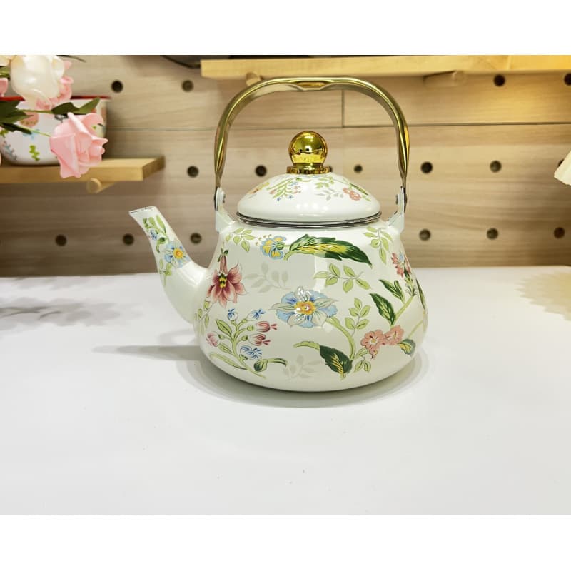 1.5L Pear-Shaped Enamel Kettle Thick with Filter Flower Tea Kettle Enamel Water Kettle Teapot Set