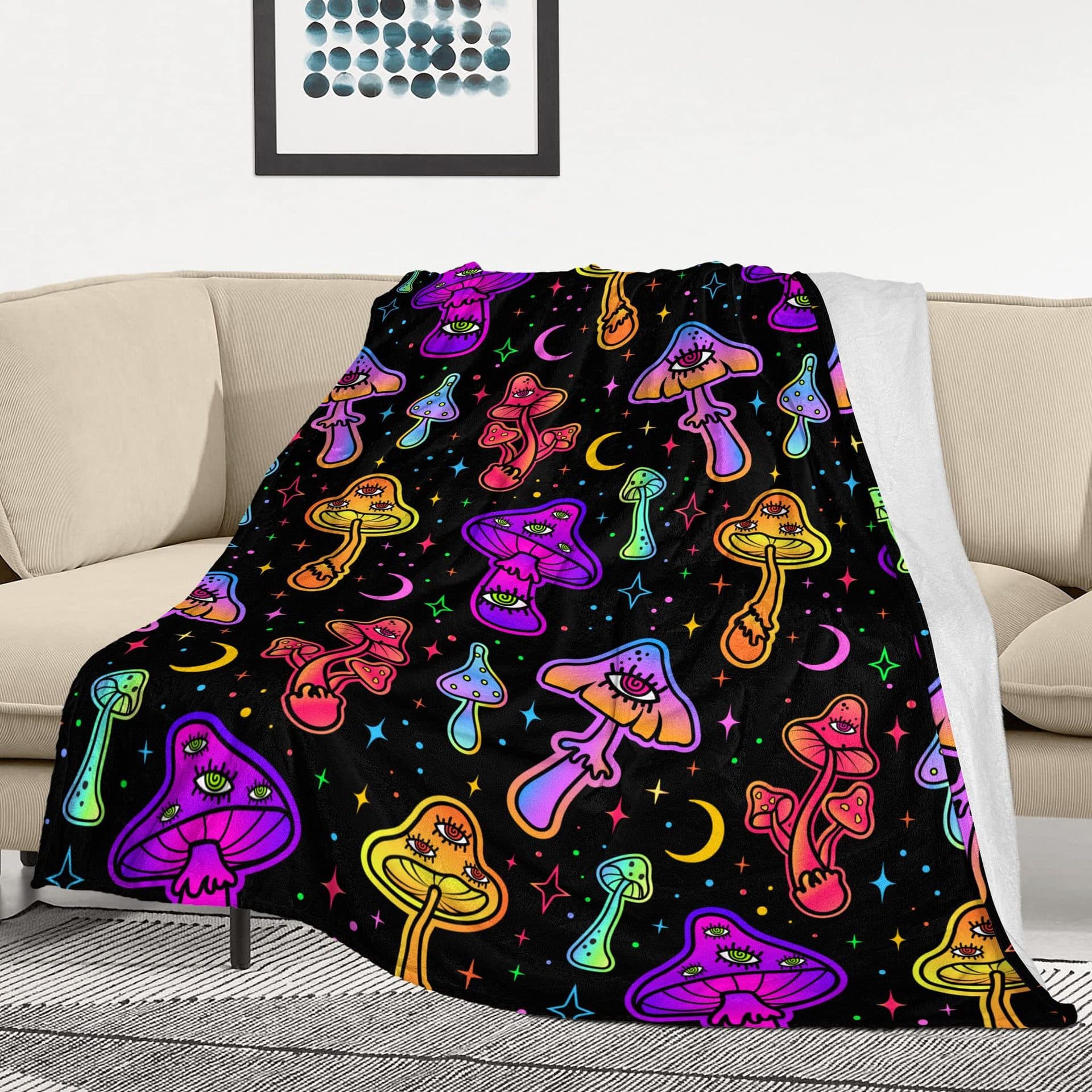 Cute Mushroom Printing Blanket Soft Flannel Blanket Four Seasons Universal Bed Blanket Sofa Blanket Factory Direct Wholesale