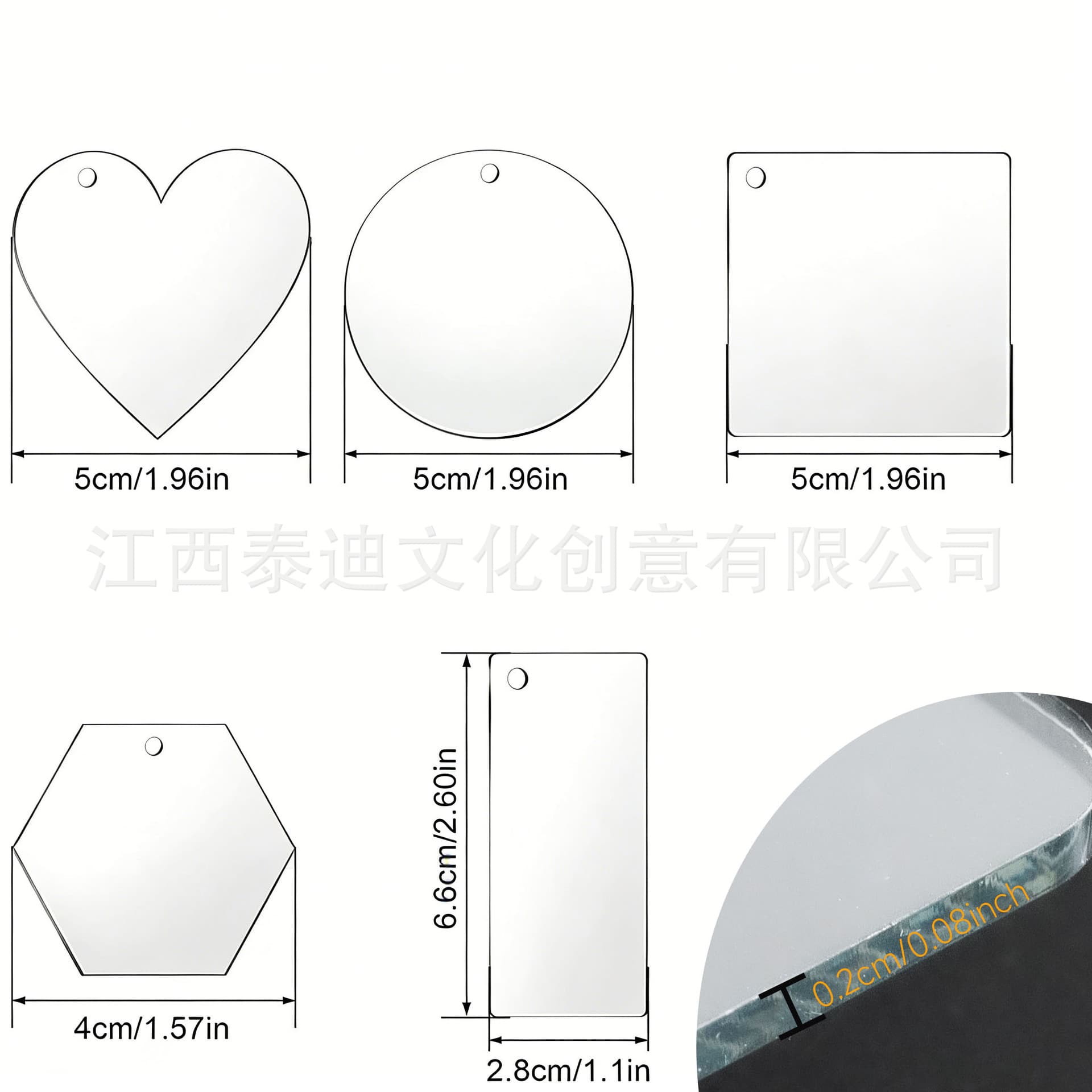 Cross-border 10pcs transparent acrylic round sheet organic glass blank accessory key souvenir unfinished pendant