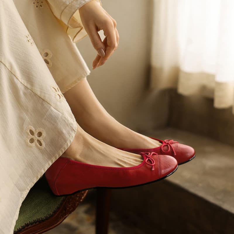 2026 New Style 5CM Hidden Wedge Heel - French Bow Ballet Flats, Round Toe, Shallow Mouth, Soft Sole, Granny Shoes for Women