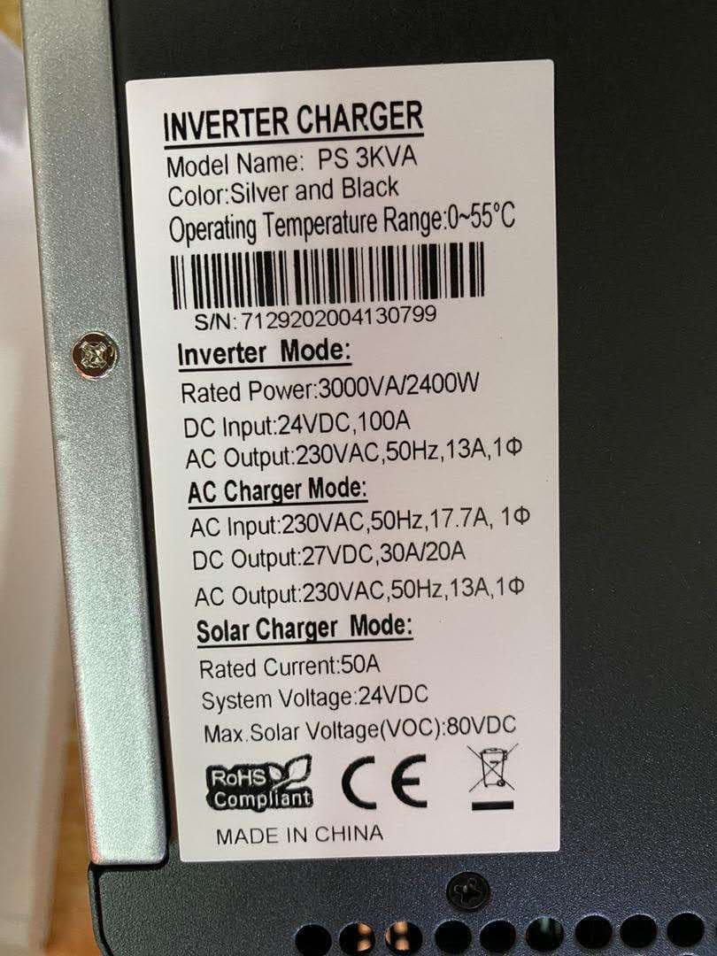 3KVA 2400W Integrated Inverter with Built-in PWM 50A 24V PS-3K Hybrid Inverter