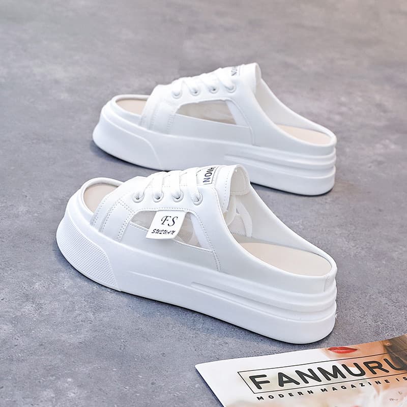 Women's white slip-on sandals, perfect for summer wear, 2025 new style, thick-soled, height-increasing, lazy-style casual sandals.