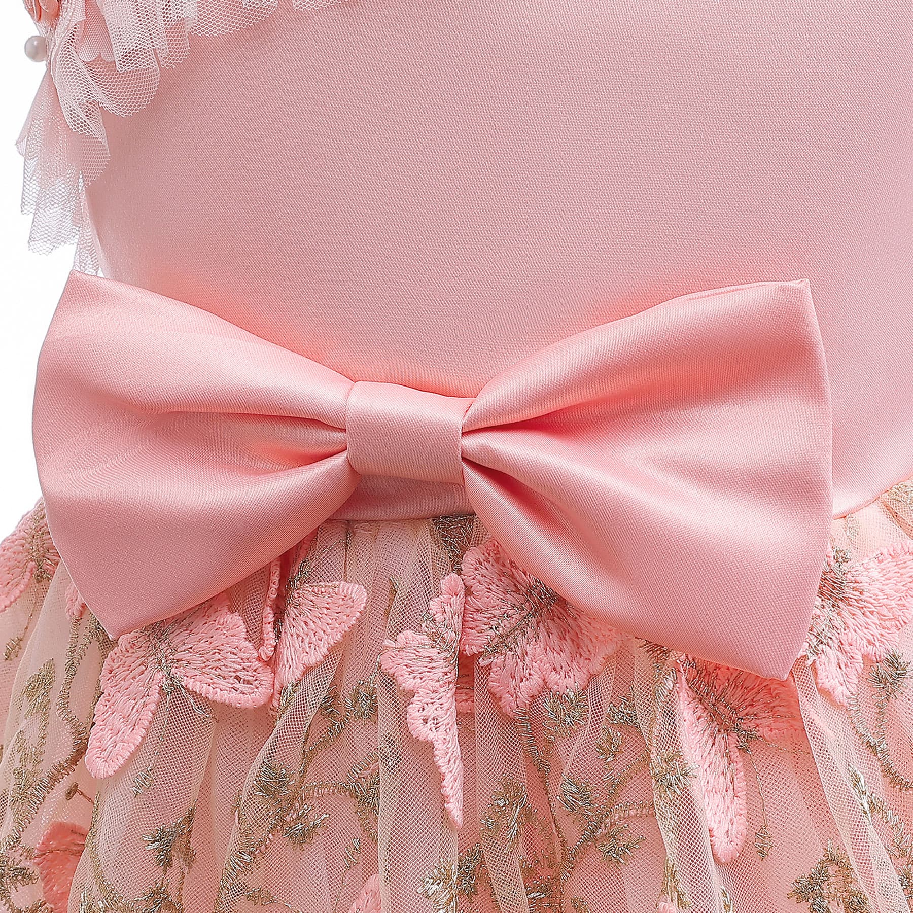 Cross-border girls' dress, European and American style, three-dimensional butterfly embroidered mesh children's dress, off-shoulder princess dress, children's clothing