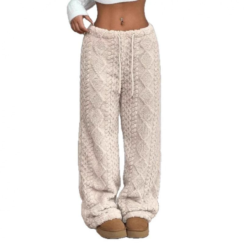 Stock Autumn Winter Cross Border Foreign Trade New Drop Shipping Amazon AliExpress Solid Color Front Tie Warm Casual Fleece Pants