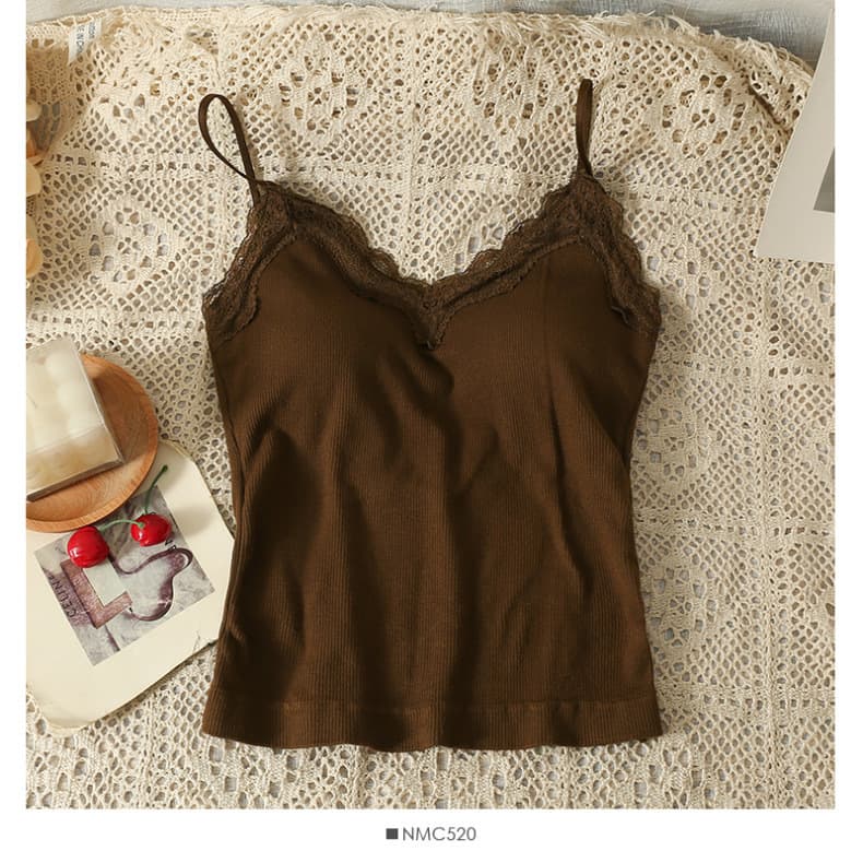 Sexy Lace Backless Built-in Bra Camisole Top with Pads, Anti-Exposure Outerwear