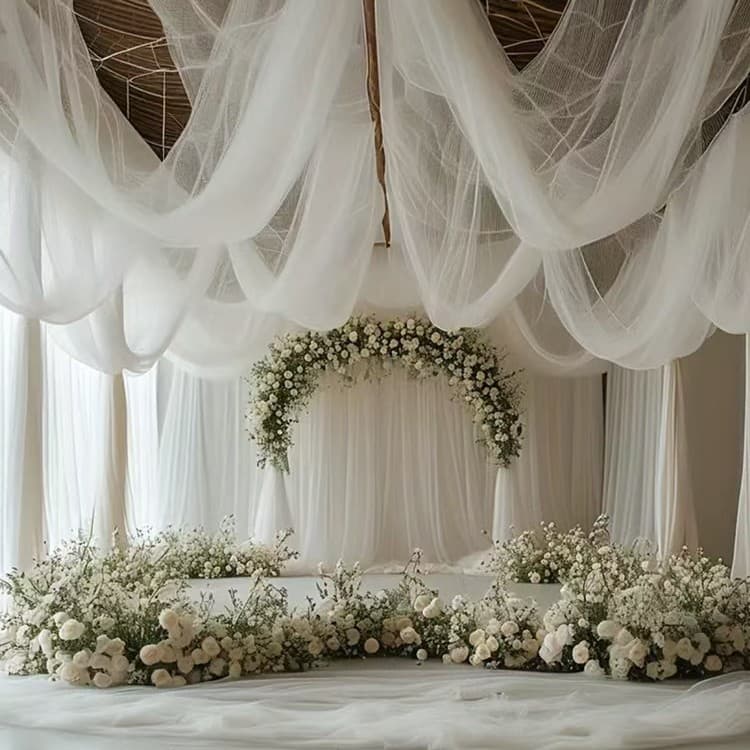 White wedding tulle, fairy-tale misty tulle, ceiling decoration, organza chair back tulle, staircase decorative tulle, atmospheric colored tulle.
