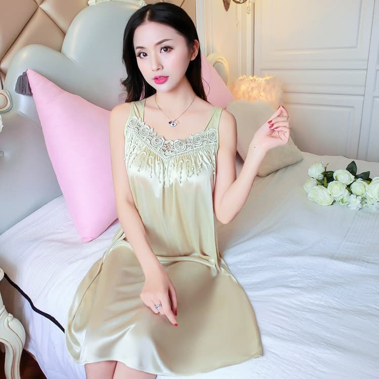 Silk-like Spaghetti Strap Sleep Dress Ice Silk Homewear