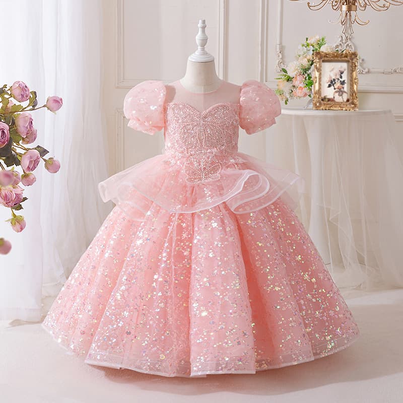 European and American Children's Formal Dress Girls High-End Luxury 2026 New Princess Dress Flower Girl Wedding Runway Performance Costume Wholesale