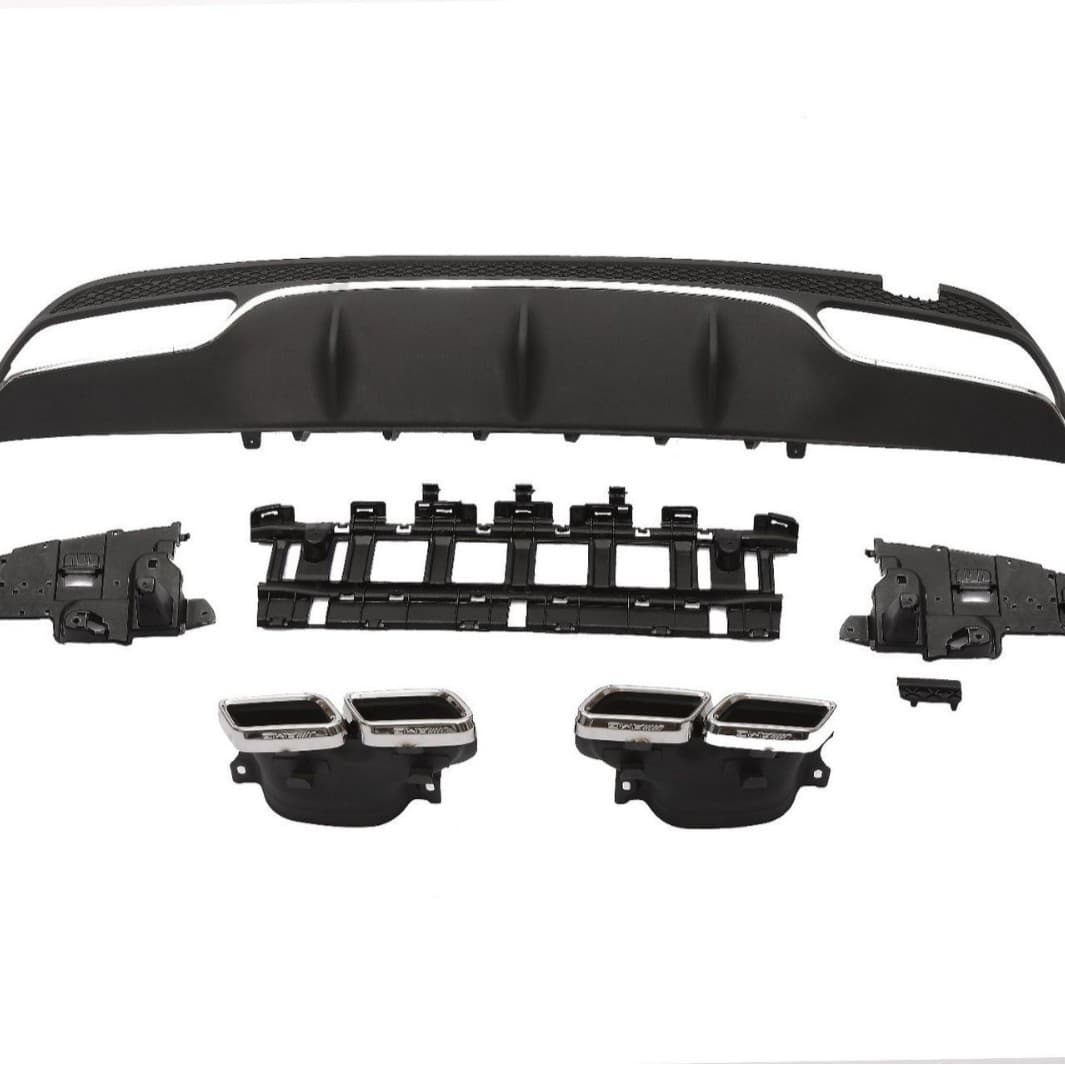 For 2015-2018 Sport Mercedes C-Class Sedan W205 C63 AMG Quad Rear Diffuser Tailpipe Kit