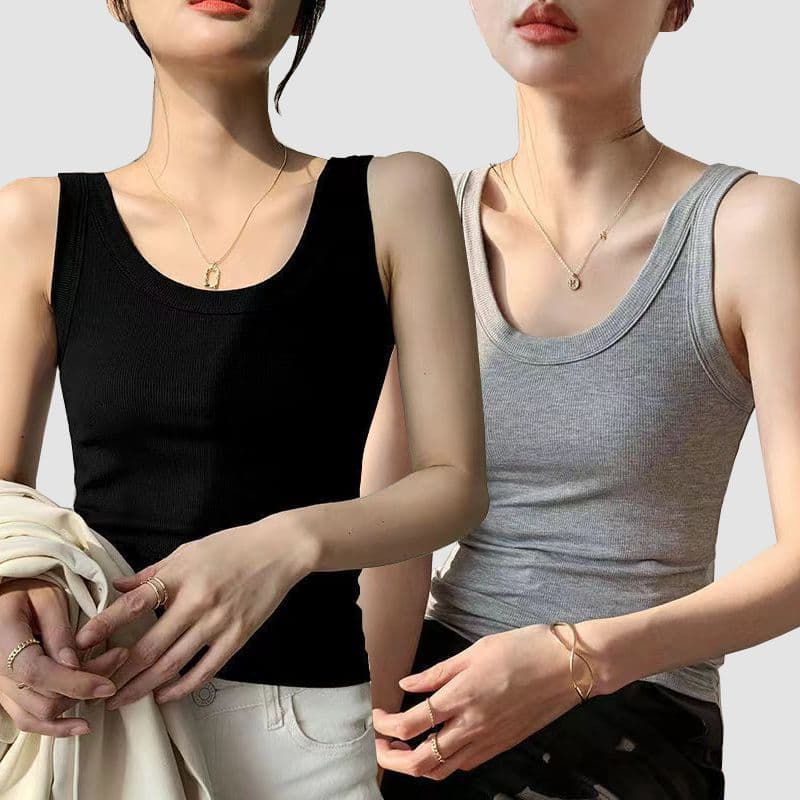 Summer Vest Women's Round Neck Inner Layer Outer Layer Base Shirt Versatile Stretch Sweatshirt Student Slim Fit Sleeveless Top