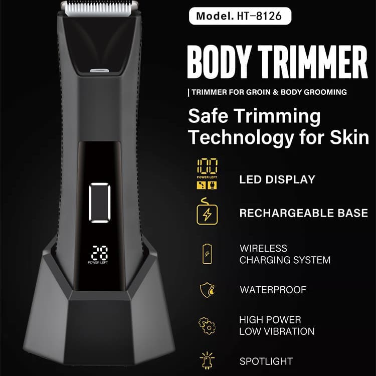 New cross-border electric men's hair trimmer with digital display, 3-in-1 for all body, leg, nose, and pubic hair.