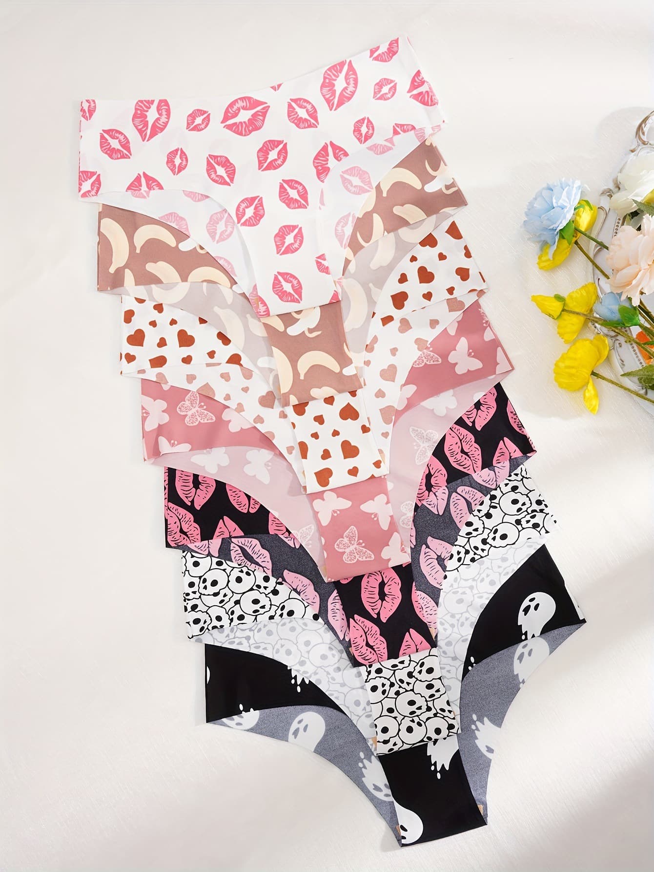7pcs Seamless Lip Print Briefs Sexy Comfy Breathable Panties