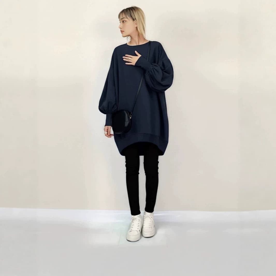 Spring New Solid Color Round Neck Lantern Sleeve Sweatshirt Women Casual Loose Top