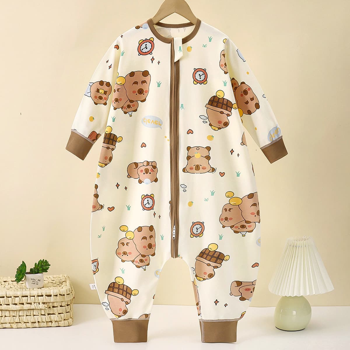 Spring and Autumn Children's Cotton Sleep Sack, Boys' A-Class Pure Cotton Footed Pajamas, Girls' Baby Anti-Kick Blanket Long-Sleeve Sleepwear