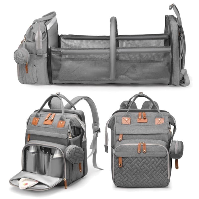 Multifunctional Diaper Bag Backpack with Folding Bed, Large Capacity Waterproof Storage